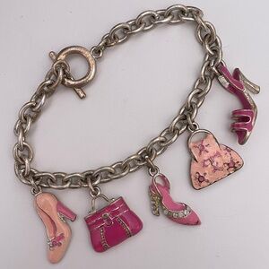 Vintage 90's / Y2K Barbie Hot Pink BarbieCore KidCore Fashion Charm Bracelet